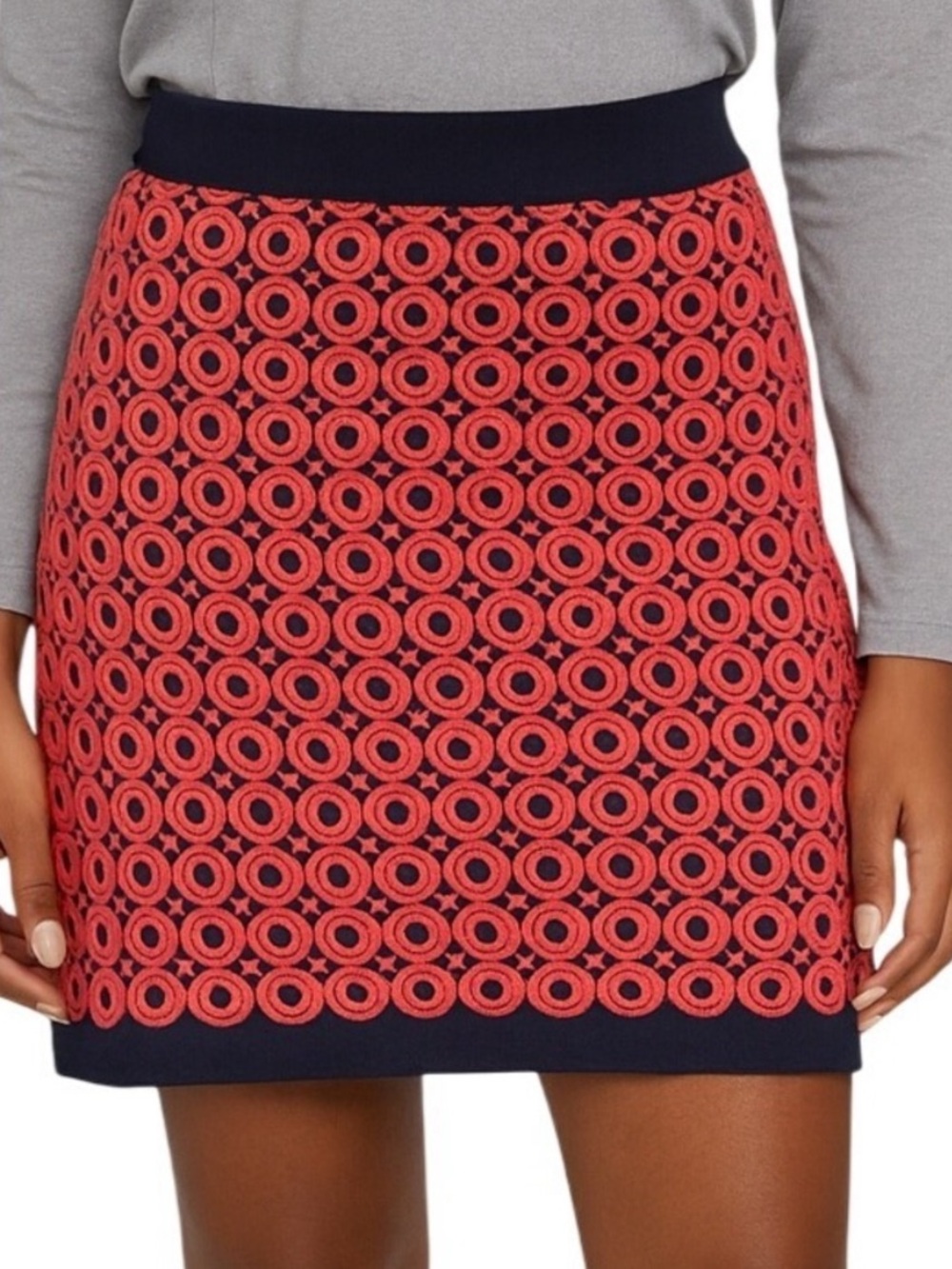 LOFT Circle Crochet Lace Overlay Mini Skirt Navy Coral Pink Preppy Mod 2 New